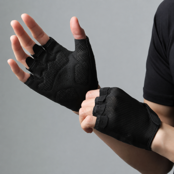 Black Gray Fingerless Gloves for Cycling and Training